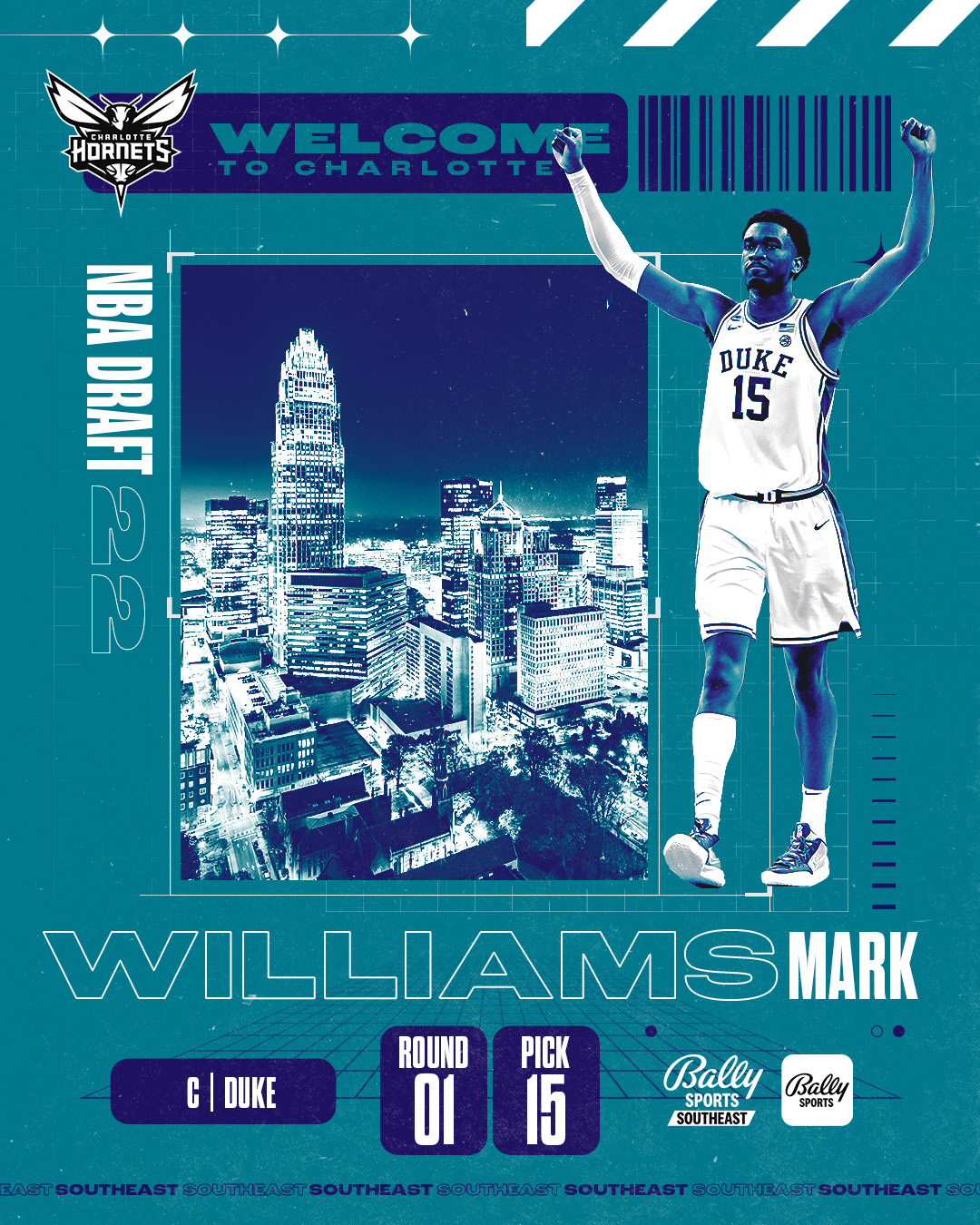 Mark Williams Selected No. 15 Overall by the Charlotte Hornets, 2022 NBA  Draft