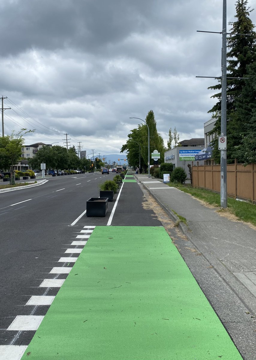 mnurse82's tweet photo. New planter protected bike lanes on Glover Road in @LangleyCity_ https://t.co/AmIVu77GOK