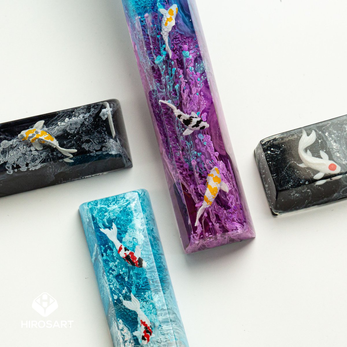 Hirosart_'s tweet photo. These Koi Resin Keycaps will add some more inspiration to your work corner and keep you more creative to do what you love and love what you do. 😍💞

#hirosart  #artisankeycaps #handmade #gaming #keyboards #resinkeycaps  #workaesthetic #resinart   #pcsetup #cutesetup #koifish https://t.co/I0KbT9a7cJ