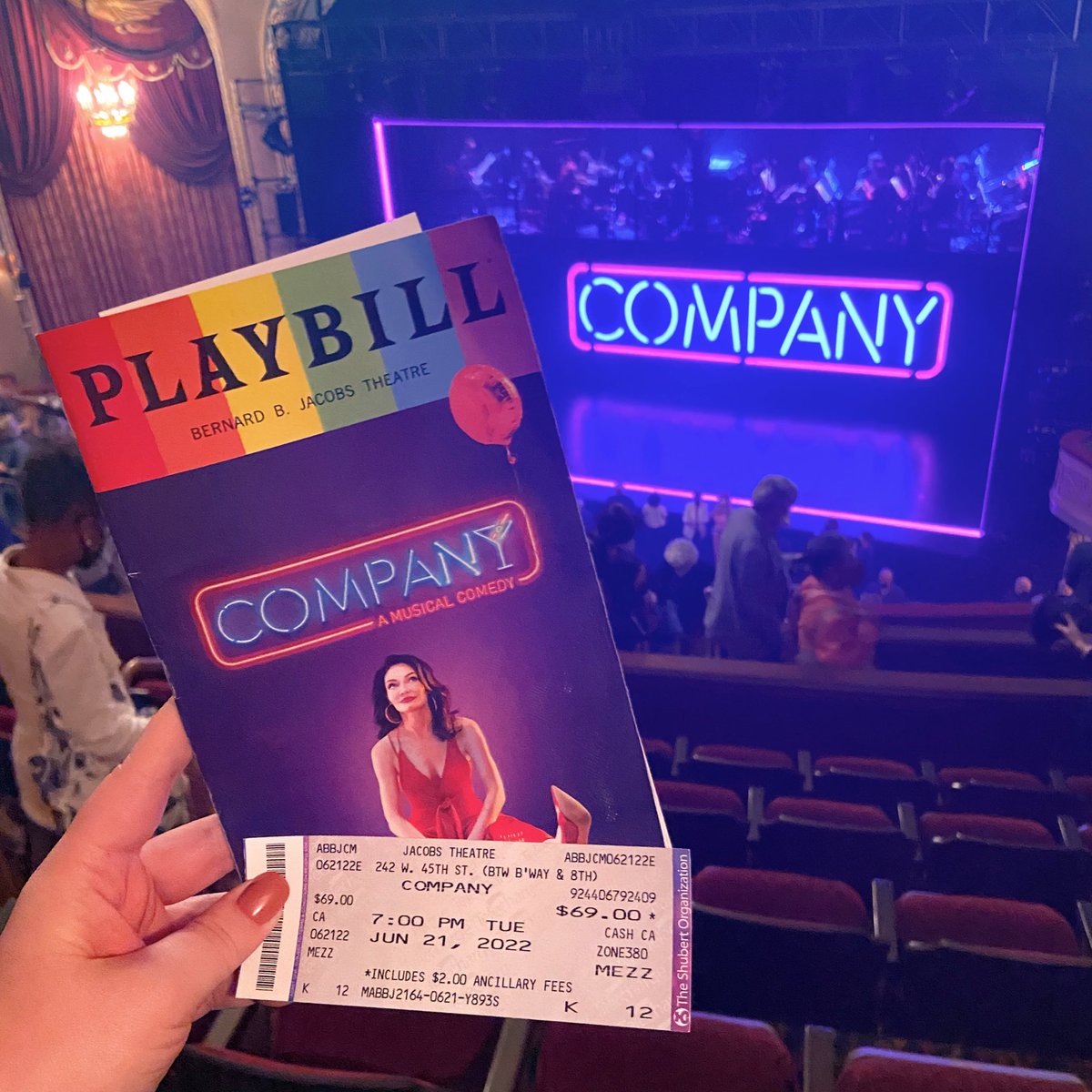 Impulse buys hit a little different when you’re in the city 💛 

Bought the top (Aka the last row mezzanine) but worth it bc I love the art. And thank god Patti LuPone didn’t rug 🤩