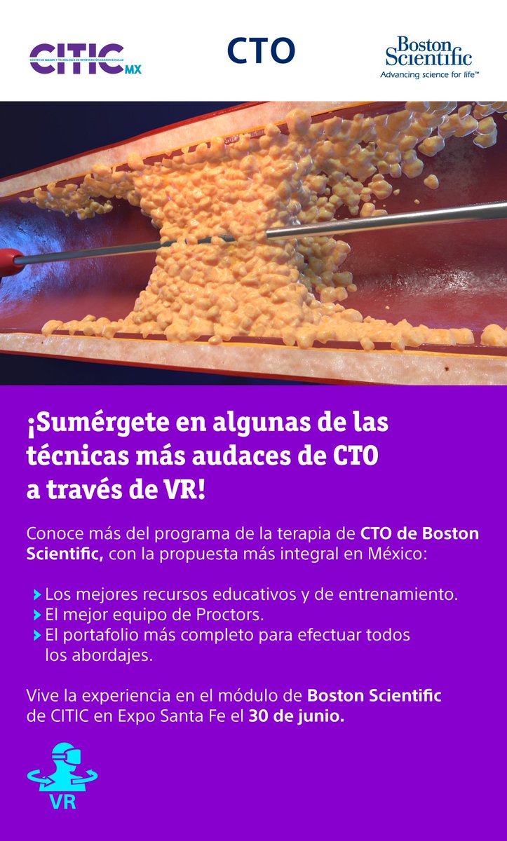 scarletsanchez's tweet photo. ¡Atrévete y conce con VR los abordajes más intrépidos del CTO en el módulo de @BostonSci en @CiticMexico
2022! Este 30 de junio. Regístrate para + info en https://t.co/FdjyEW5rae #CTO #Mamba #CrossBoss #Stingray #CITIC2022 #BostonScientific #InterventionalCardiology https://t.co/Xut3mV39hz