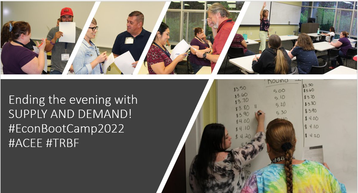 Who determines the price of consumer goods and services? Supply and Demand, a dance between the Buyer and the Seller. Econ Teachers spending their evening selling and buying silver to answer the question! #ACEE &amp; #TRBF Breaking down these challenging concepts for our students!
