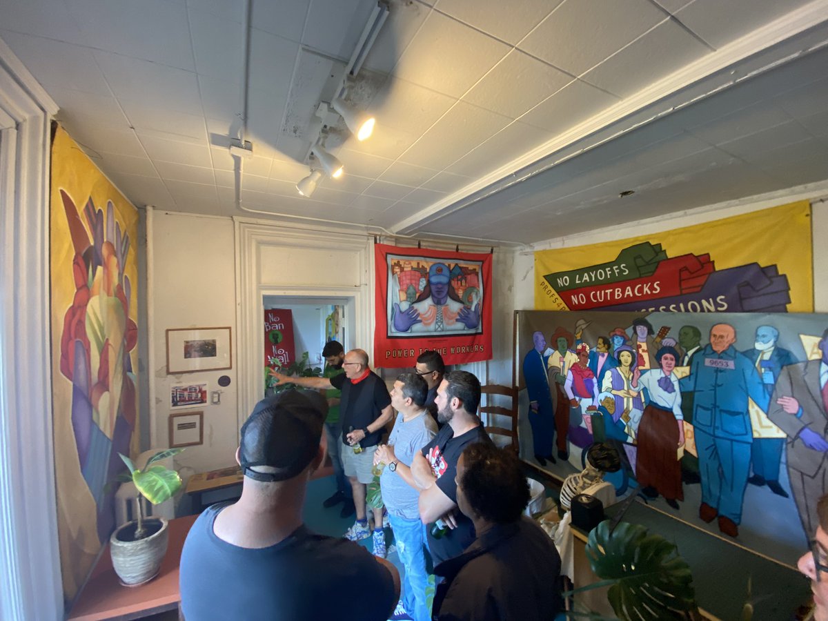Union members of <a href="/CSPCONLUTAS/">CSP-Conlutas</a> get a tour from <a href="/MikeAlewitz/">Mike Alewitz</a> and hear about his labor murals and agitprop art displayed in Red Square, New London, CT. Don’t miss CSP - Conlutas talk tomorrow at the New Haven Library 133 Elm St  at 6PM!  <a href="/ULAnewhaven/">Unidad Latina en Acción CT</a> fb.me/e/3nR5zvdkr