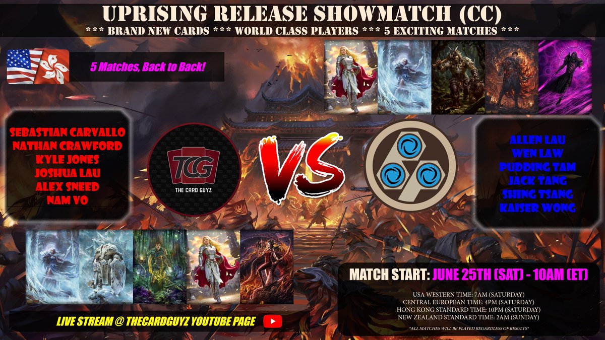 On Saturday, we face off in a show match vs Hong Kong's Finest, <a href="/BluePitchHK/">Blue Pitch</a>! The teams will be playing some of the new heroes to test how they fair against the meta! 

 Tune in at 10 AM EST 

youtube.com/TheCardGuyz

#fabtcg