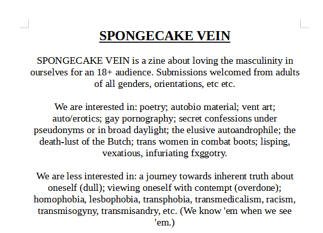 yurirando's tweet photo. SPONGECAKE VEIN is underway. send in your most ambitious, self-indulgent f*g shit. deadline august 1. 100% not kidding here. retweet this shit on sight https://t.co/BUB1jOykY7