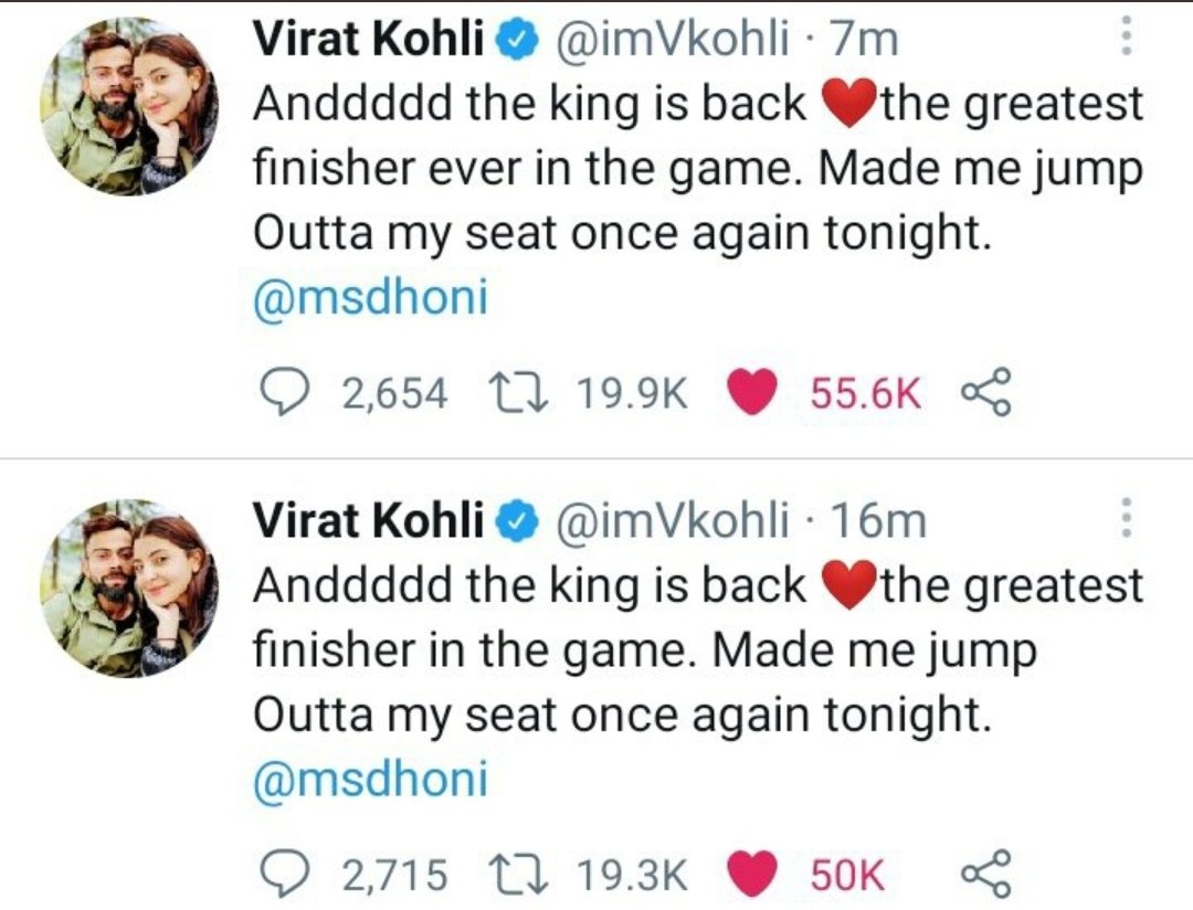 G_RAJ8's tweet photo. Kohli fans saying dhoni is overrated batsman 

Meanwhile king Kohli : https://t.co/PMzfRzzboO
