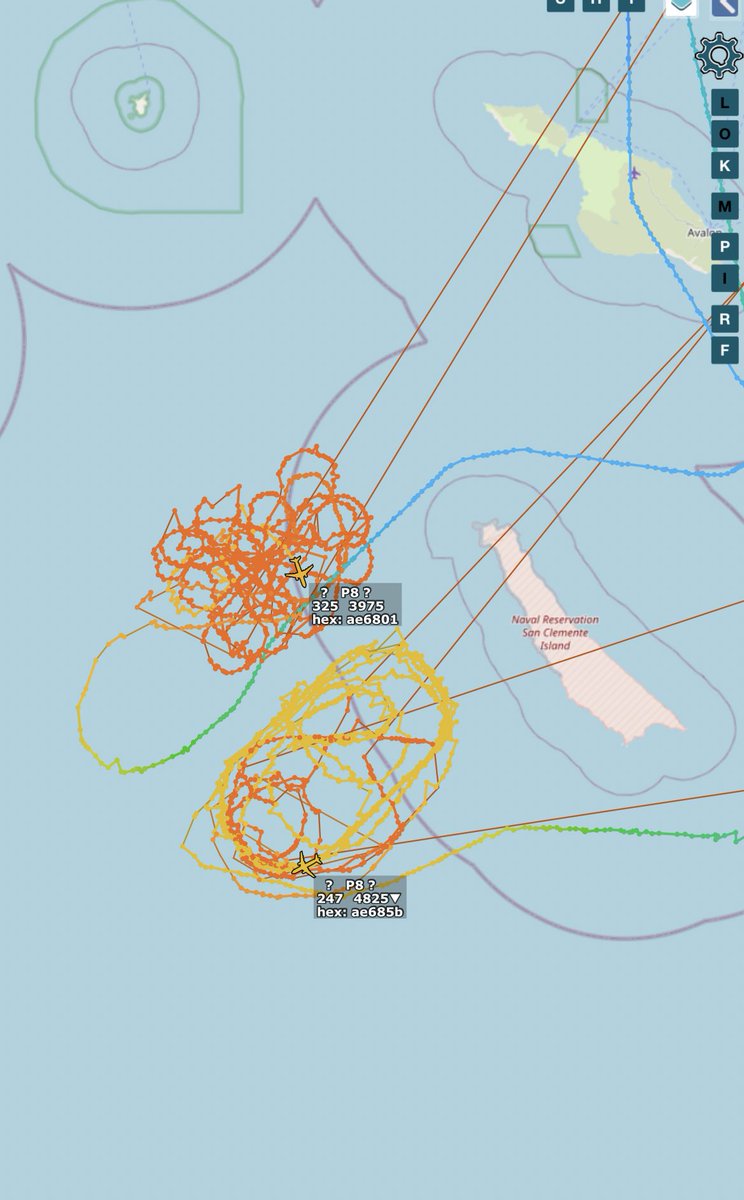 SpeckleBelly64's tweet photo. Couple of USN P-8 Poseidons, out of Naval Air Station Whidbey Island, working together at low altitude off San Clemente Island today
#AE6801 #AE685B https://t.co/eTpy4FOlwR