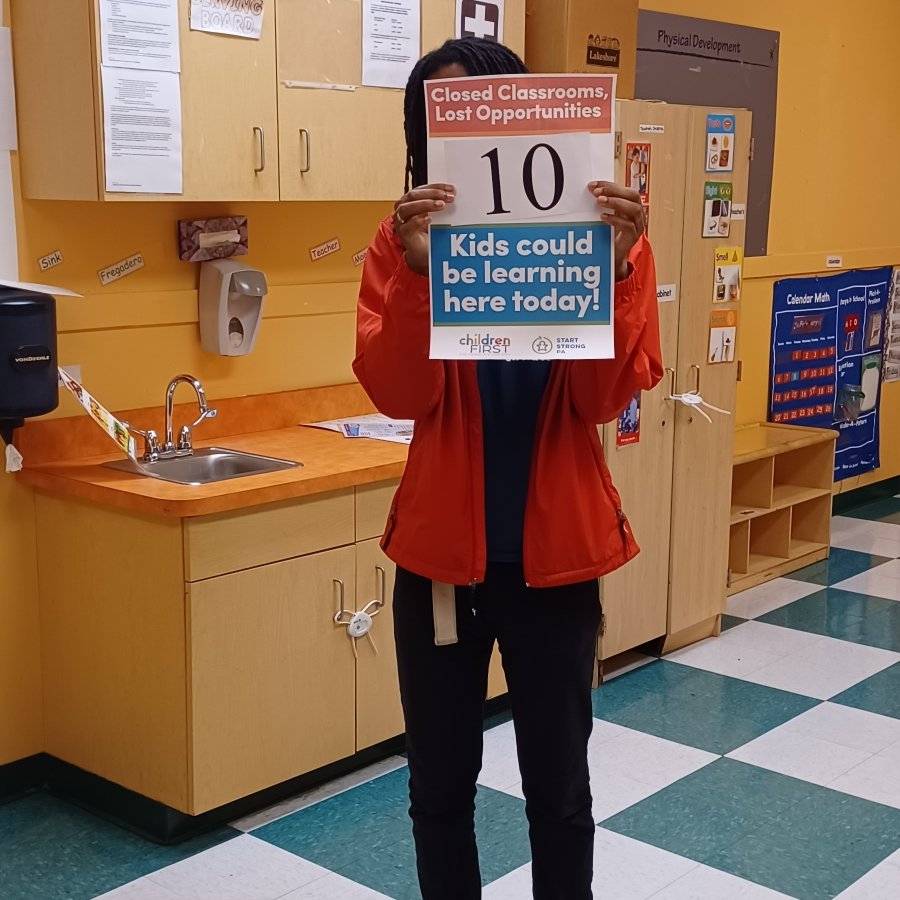 childrenfirstpa's tweet photo. Our press conference topping off our "30 days of closed classrooms" was today...but sadly we're still getting photos of closed classrooms. These are from Philly - more kids missing out. #RaiseChildCare #EmptyClassrooms #30in30 https://t.co/cWDwsTe0Ll