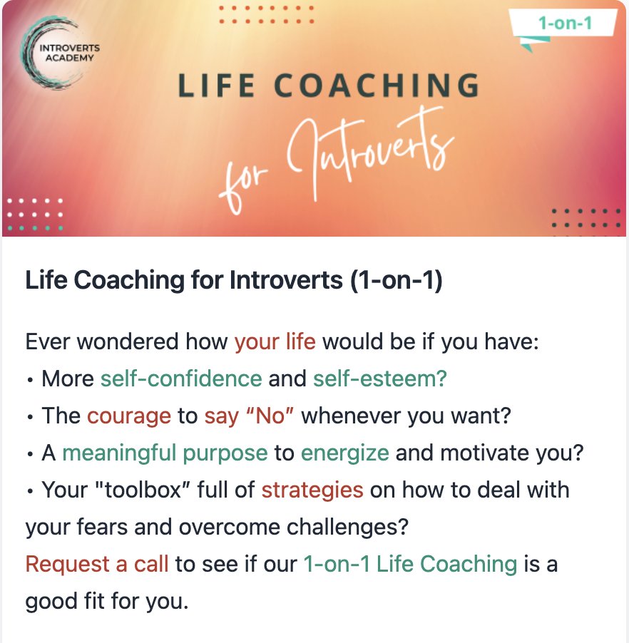introverts_acad's tweet image. Did you experience Life Coaching? How was it for you?
Introverts Academy offers this service for #introverts :
lnkd.in/g2TDH8kw
#introvert #introverts #lifecoaching