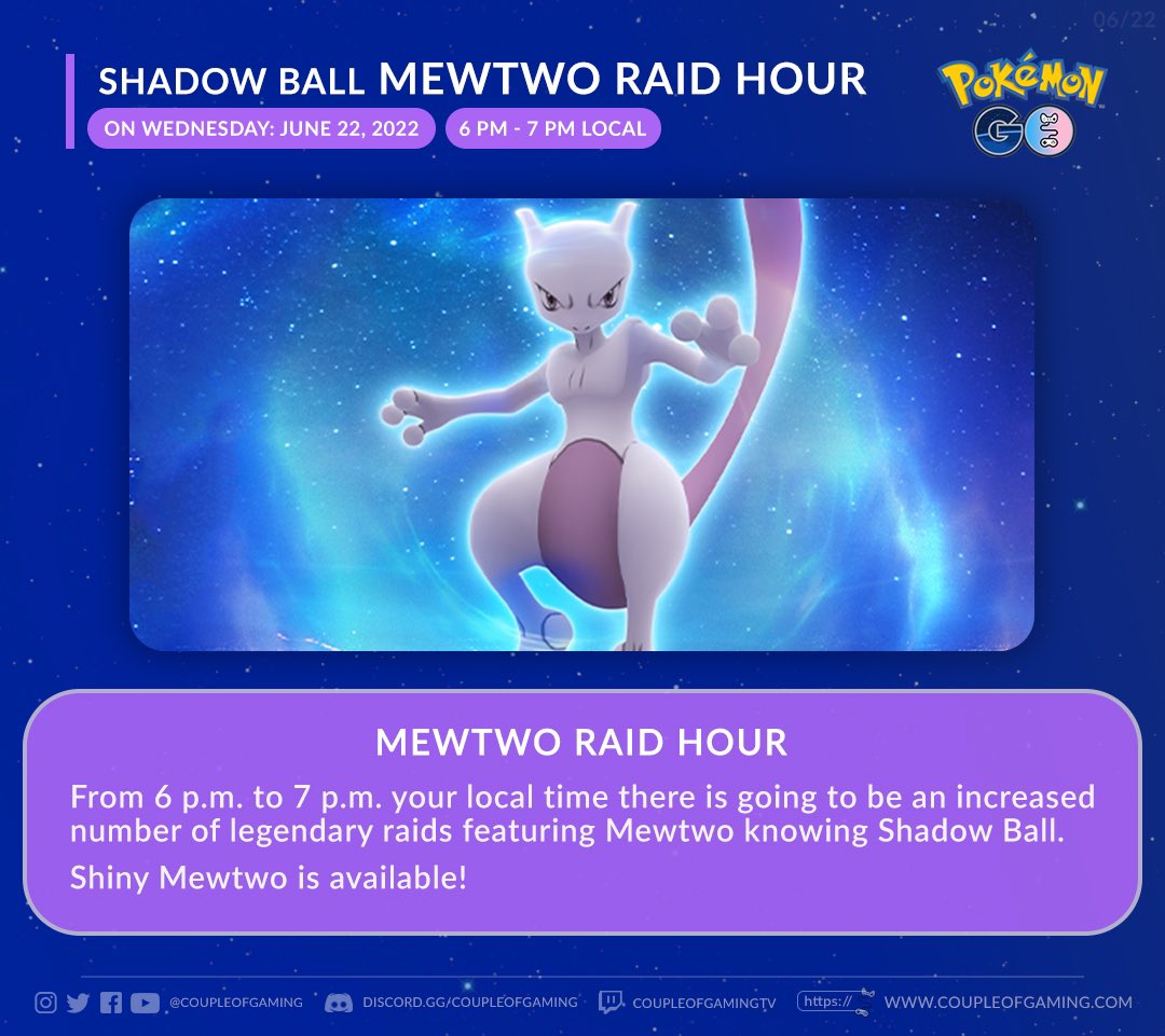 Couple of Gaming on X: #Mewtwo with the exclusive move Shadow Ball is  almost back and here's everything you need to know about this upcoming raid  boss in #PokemonGO! 🌀 All the