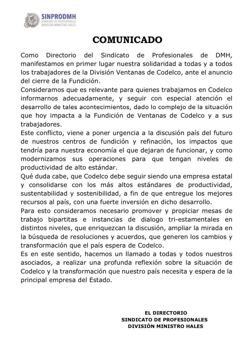 sinprodmh's tweet photo. Cierre Fundición Ventanas @Fesuc_Chile https://t.co/skzi3YDBHm