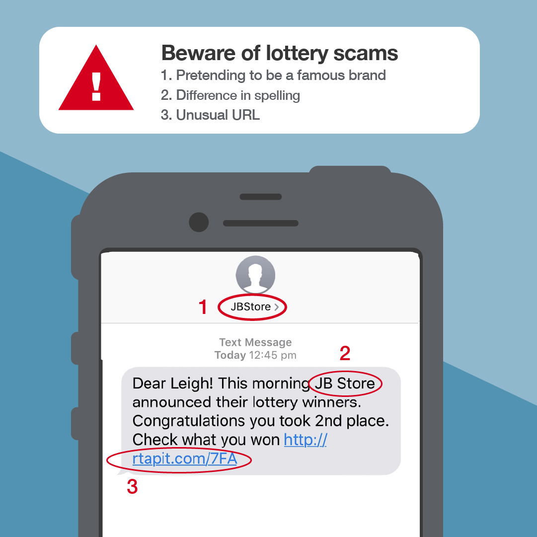RelianceBankAU's tweet photo. Lottery scams often begin with an unexpected email notification, text message or phone call with the words - "You have won!" 

If you have received a suspicious message, ignore it and report it to https://t.co/gcliepgh09 https://t.co/in4e2NT0DQ