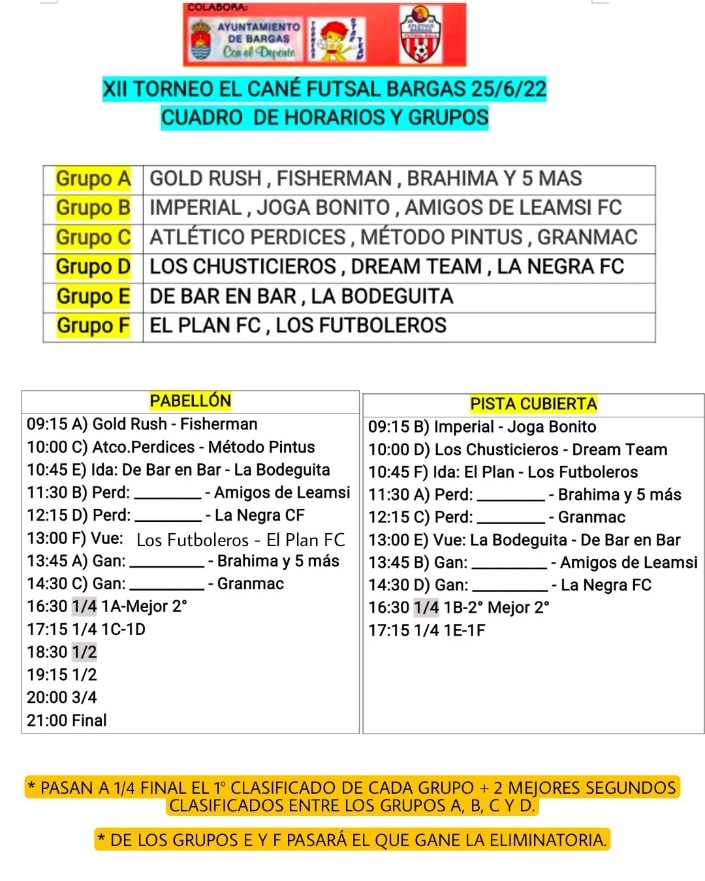 StarTeamTorneos's tweet photo. Cuadro de grupos y horarios
13 torneo el Cané Bargas de fútbol sala
Sábado 25 junio  #16equipos https://t.co/tjPHJrwNW6