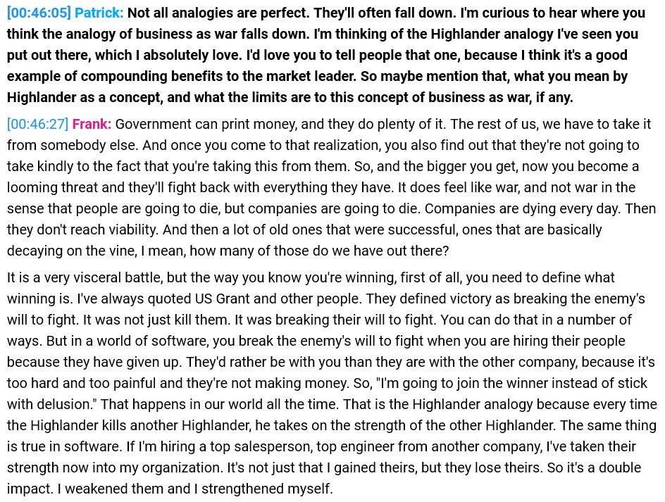 marcepntoja's tweet photo. Snowflake CEO Frank Slootman on competition:

There can be only one https://t.co/bFsqFltjGV
