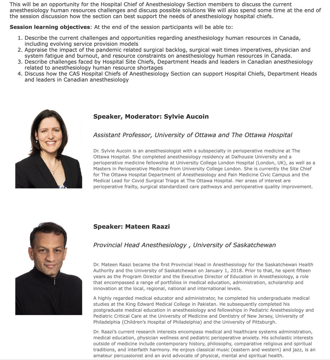 Join us for our Hospital Chiefs of Anesthesiology virtual section event at the CAS Annual Meeting on Sunday, June 26th at 12:45: Anesthesiology Human Resources in Canada: the Challenges and the Opportunities <a href="/CASUpdate/">Canadian Anesthesiologists' Society</a> #CASAM2022