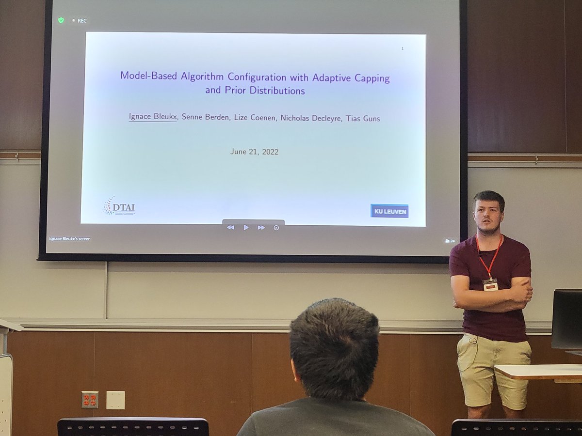 Next up, our own Ignace Bleukx on an efficient hyperparameter method that combines SMBO with addaptive capping (=what exact solvers really want), and for which you can learn priors to speed up initial iterations further (they matter most when doing adaptive capping)