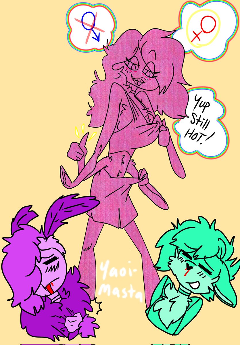 Yaoi_masta's tweet photo. helluva #polyweek~
#angeldust gender switch..
#lycanglitterdust
jett and pan aren't phased-
still hot~♡
@HazbinOcGallery #HazbinHotel #HazbinHotelOC #digitalart #art #HazbinHotelFanart #Artist #ArtistOnTwitter #HHOC https://t.co/dtblEZYXw5
