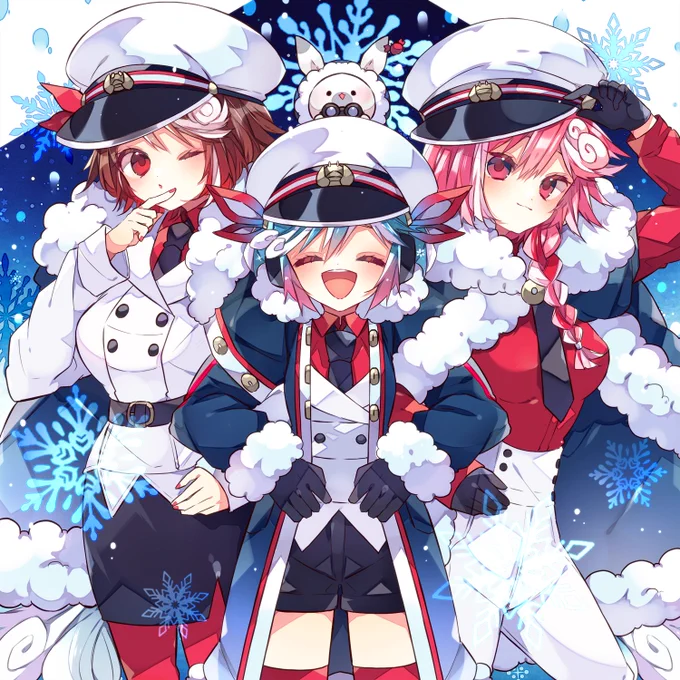 蝸牛さんの雪ミク・MEIKO・ルカ・ユキネ!みんなでポーズを取る姿が素敵です(*'艸`*)雪ミクさんの笑顔が眩しいーっ!✨【https://t.co/HATVWNqeOS】 #piapro #初音ミク #雪ミク #MEIKO #巡音ルカ #ラビット・ユキネ 