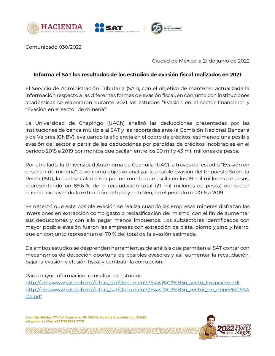 SATMX's tweet photo. El SAT publica estudios sobre evasión fiscal en sectores financiero y minero.

https://t.co/SR7yJDYsti
https://t.co/2EoxHSWyFy https://t.co/8TR0KOsZhY