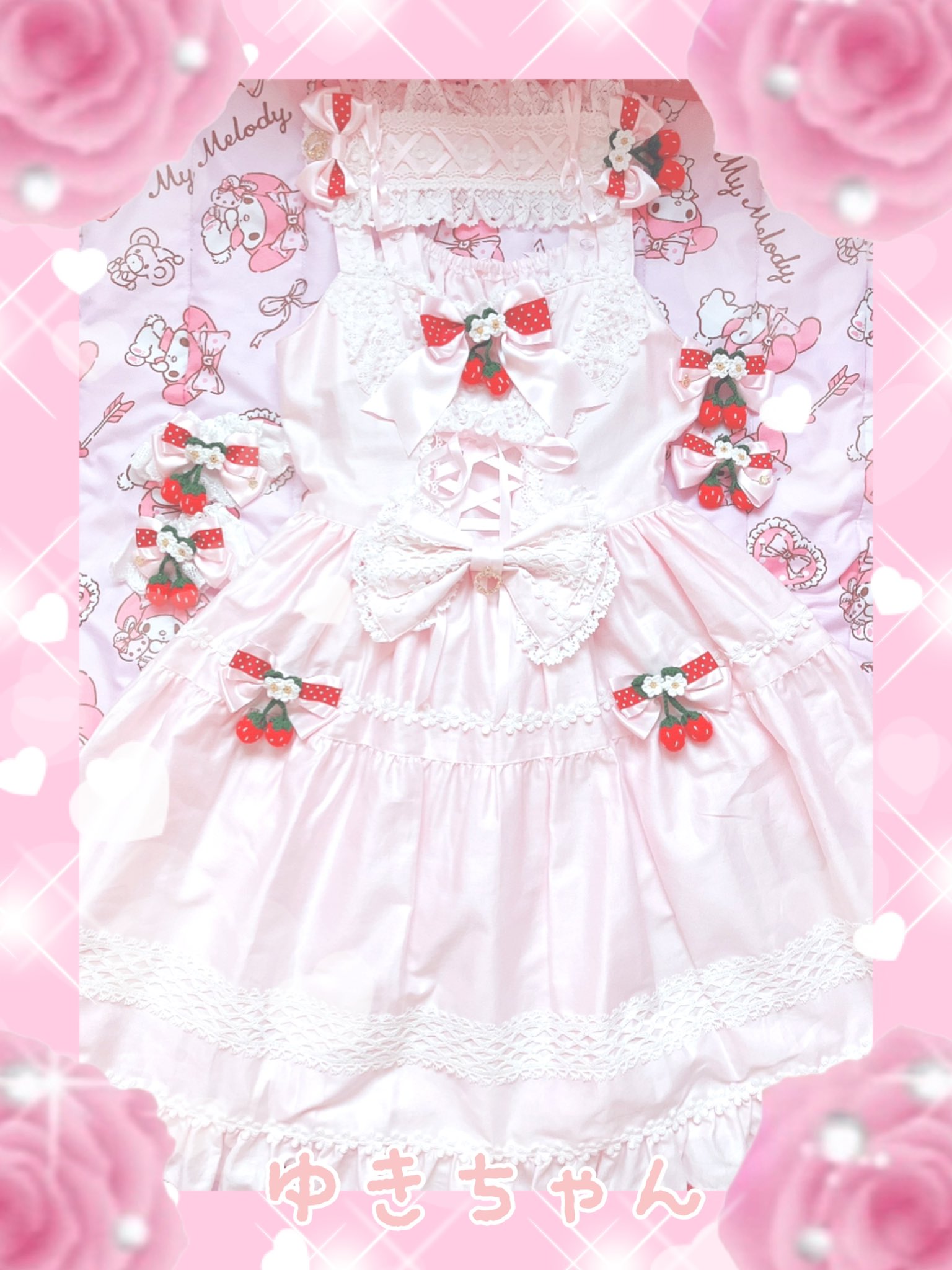 7歳 120cm ピンクいちごバラりぼんドレス プチプリ 592 7歳120cm ピンクいちごバラりぼんドレスプチプリ592