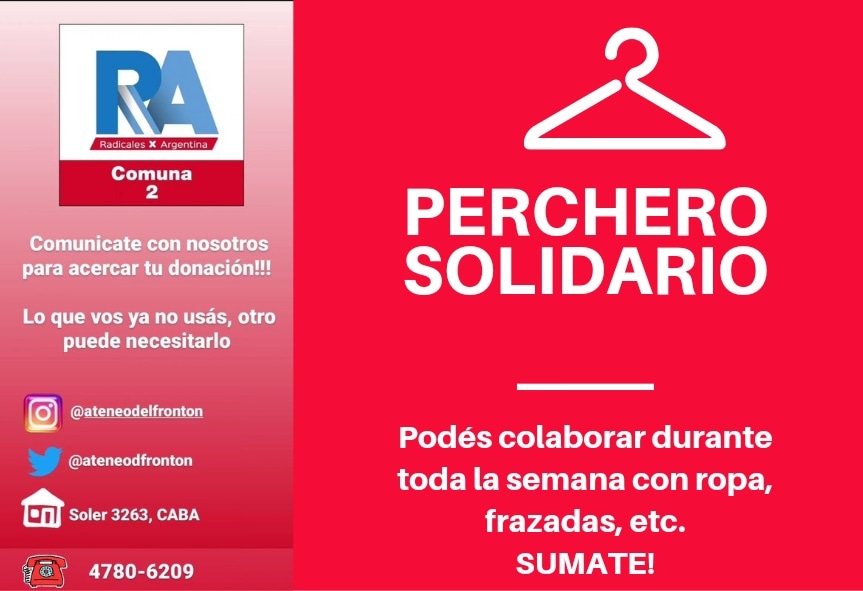 ateneodfronton's tweet photo. PERCHERO SOLIDARIO! 🧤🧥🧦👚🧣👖👟👞👢🥾 Acercate a colaborar a nuestro Ateneo del Frontón para ayudar en el comienzo del invierno a quienes mas lo necesitan. Sumate, te esperamos! https://t.co/zsUq6OYEAC