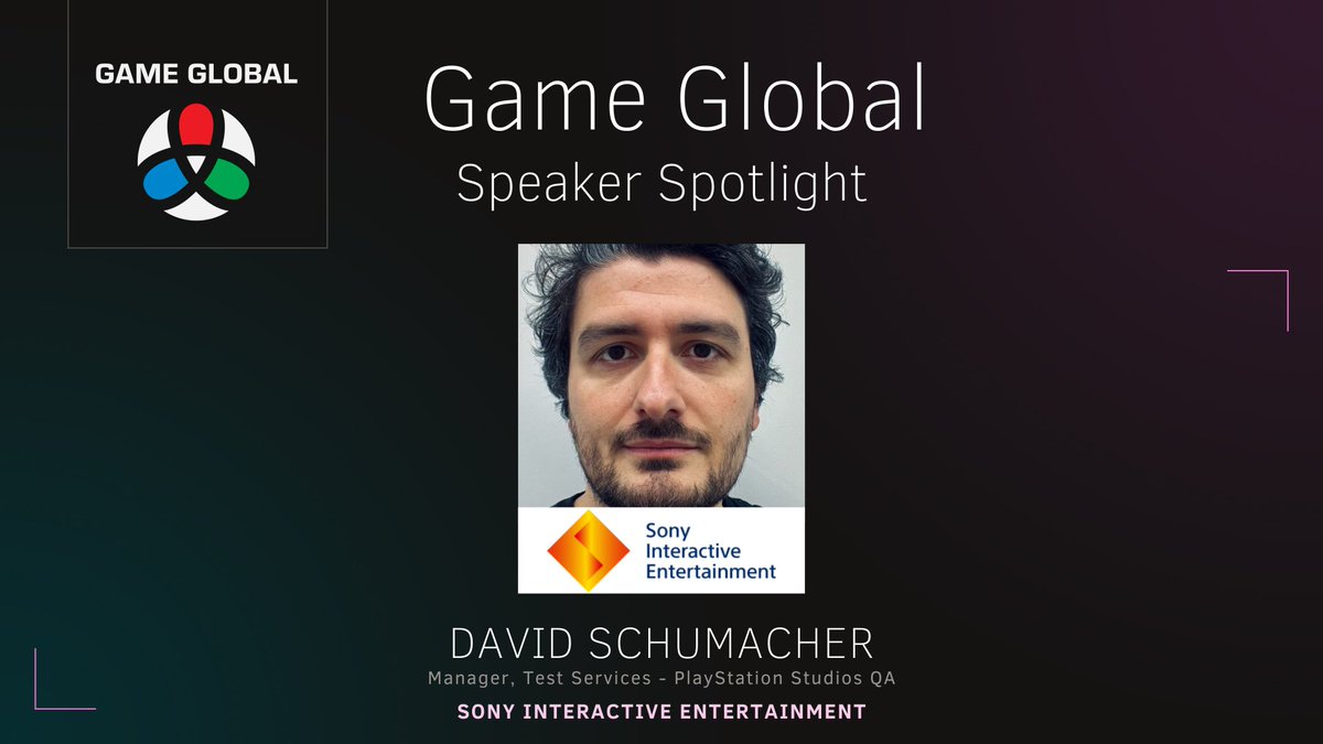 GameGlobalEvent's tweet image. 2/3 He is a manager in test services, the group that coordinates functional and #localizationtesting for franchises such as #GranTurismo, #Horizon, #GodofWar, and #Dreams across all @PlayStation  platforms, and recently including PC and mobile.
