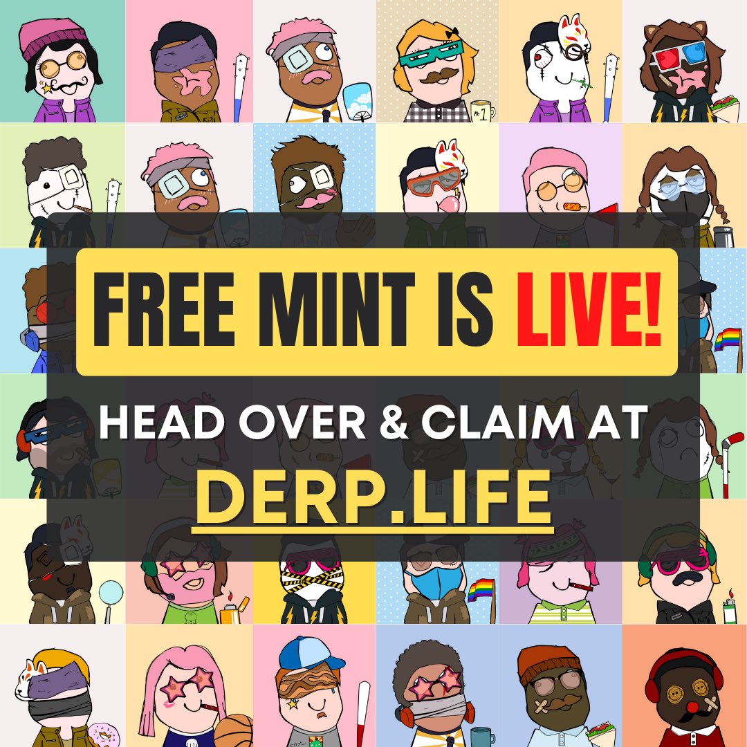 NFTKyo's tweet photo. Don't say I didn't tell you🤐 @realderplife is giving away FREE MINTs for NFT holders. Get yours here: https://t.co/BAr9bNpnVD 
Contract verified, legit roadmap.  
#freemint #alphacall #nfts #nftcommunity #derpfam #derplife #NFTs #FreeMint https://t.co/DMdcDFOuU6