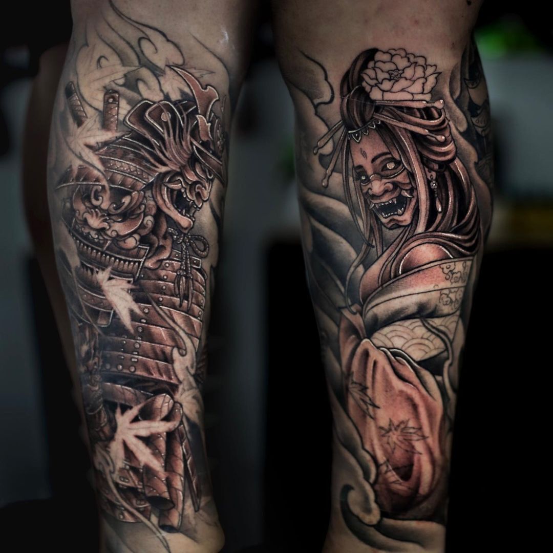 Tattoo Connect on X: Amazing japanese oriential tattoo on lower leg by  anto_ghostkoi from bankstown #tattoo #blackandgreytattoo #samuraitattoo  #japanesetattoo #lowerlegtattoo  / X