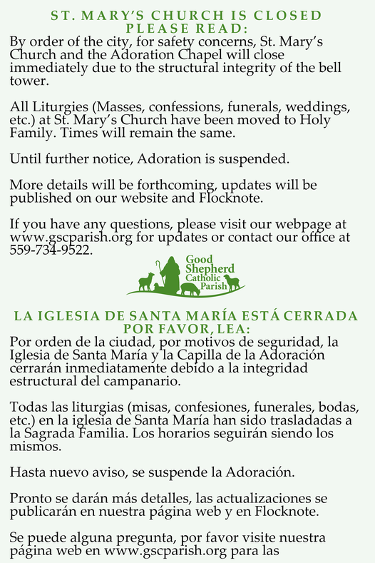 CLopezABC30's tweet photo. An unfortunate update to a church that holds many milestones, from my baptism to my First Holy Communion to my wedding. The bell tower is an iconic landmark to the #DowntownVisalia skyline. I am saddened by this news, but I understand the reasoning behind it.
#VisaliaNative https://t.co/rt92xOwC2H