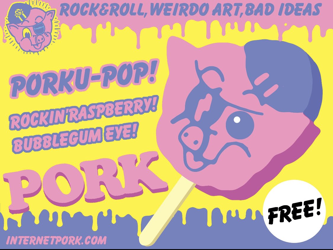 REALGOBLINKO's tweet photo. It’s heating up & it’s time for a delicious, not nutritious PORKU POP! #porkmagazine #porku #porkupop #icecreamman #popsicle https://t.co/h7cHnbobCv