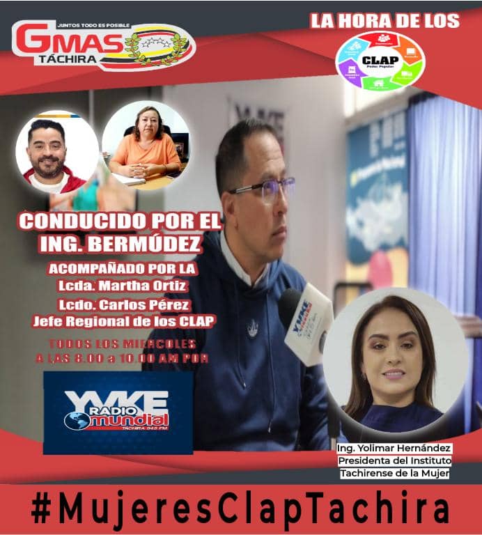 Mañana Miercoles #22Junio sintoniza "La Hora de los Clap",con el Ing.<a href="/BermudezJoseA/">Bermúdez José</a> a partir de las 8am por   <a href="/YvkeTachira/">Yvke Tachira</a> 94.5 FM y contáctanos vía mensaje de texto o WhatsApp al *0424 2072567* 
#MujeresClapTachira
<a href="/FreddyBernal/">Freddy Bernal</a>
<a href="/KaremDeBernal/">Karem Durán de Bernal</a>
@tachira_gmas
#soycomunicadorclap