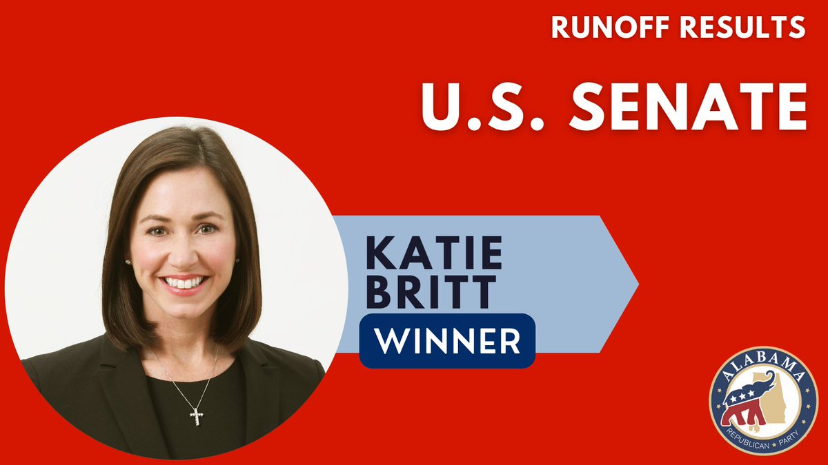 ALGOP's tweet photo. Congratulations @KatieBrittforAL! #ALGOPRunOff https://t.co/H0AJmseGgQ
