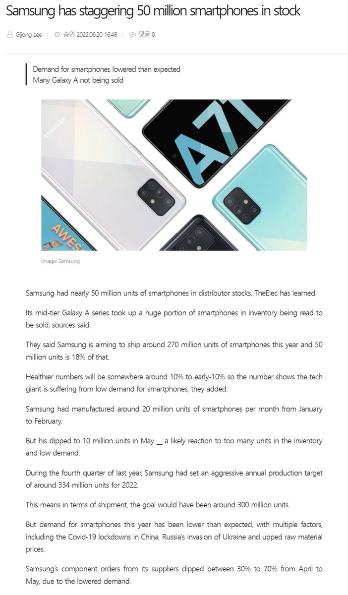 UniverseIce's tweet image. Samsung has staggering 50 million smartphones in stock,Many Galaxy A not being sold
My assessment: This is a good sign, it shows that more and more people are getting smarter.
The configuration and price of the Galaxy A are uncompetitive, and sales in China are almost 0