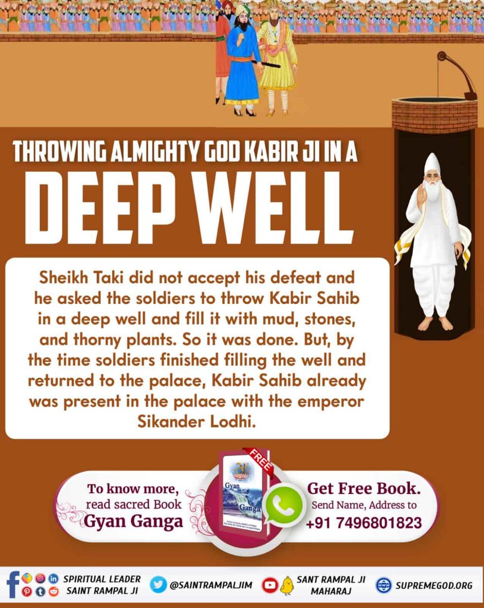 Rekha15681's tweet photo. #ImmortalGodKabir
Had put Kabir Sahib ji in the well and filled pebbles and stones from above, yet God came out and sat down, no one can kill the God Kabir Sahib ji .
🎉See sudarshan channel 6 am 

@SaintRampalJiM 
@MWLOrg_en 
@MuslimAdvocates https://t.co/82U8Ie72Ig
