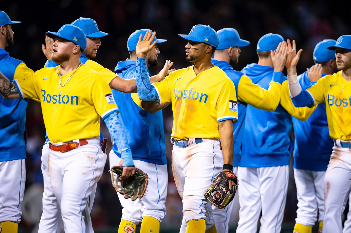red sox wearing blue and yellow