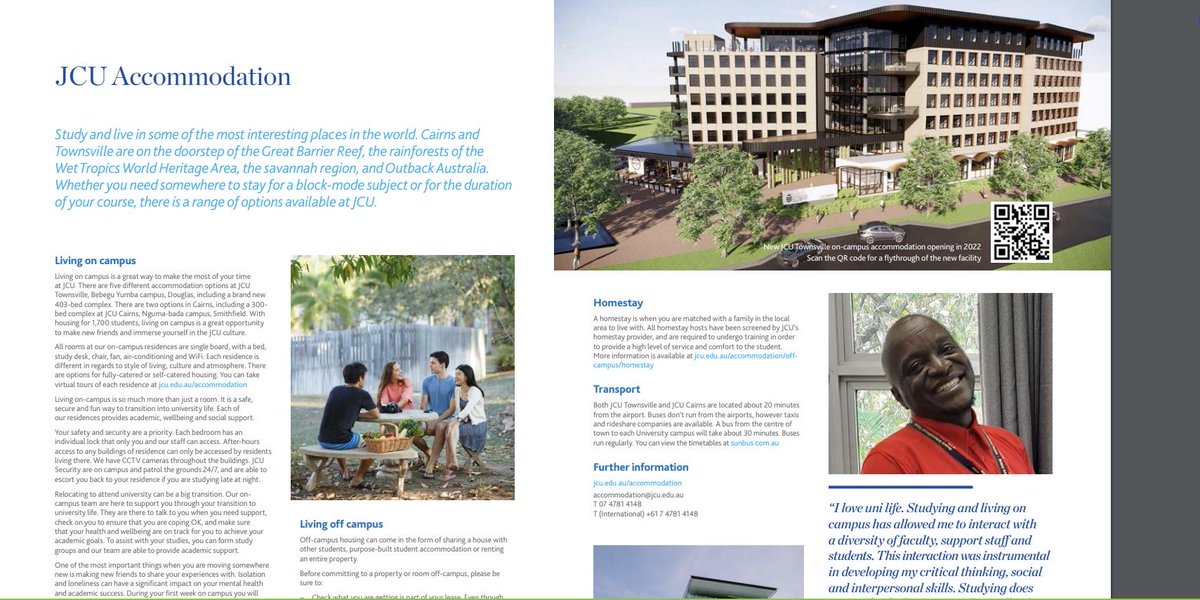 KristinWicking's tweet photo. Lovely to see our own Alexis featured in the JCU Accommodation guide! Getting his second doctorate with us,he truly exemplifies someone who is making the most of all that university life has to offer!Such an honour and joy to work with this gentleman as his PhD advisor,go Alexis! https://t.co/dKzxeZwyCN