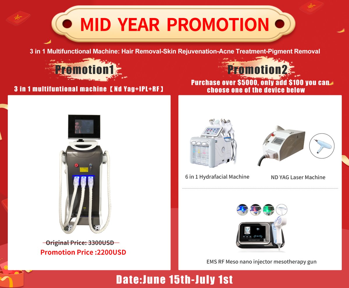 🔥🔥🔥
𝐌𝐈𝐃 𝐘𝐄𝐀𝐑 𝐏𝐑𝐎𝐌𝐎𝐓𝐈𝐎𝐍 !!!

3 in 1 Laser Machine: IPL &amp; ND Yag Laser &amp; RF
More derails for machine contact WhatsAPP: +8615560176897
.
.
.
.
.
#ipl #ndyag #rfskintightening #picolaser