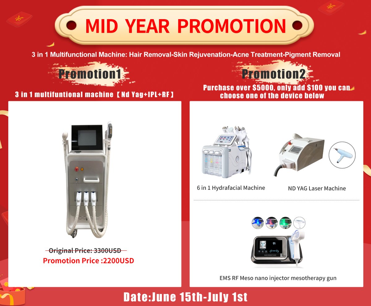 🔥🔥🔥

𝐌𝐈𝐃 𝐘𝐄𝐀𝐑 𝐏𝐑𝐎𝐌𝐎𝐓𝐈𝐎𝐍 !!!

3 in 1 Laser Machine: IPL &amp; ND Yag Laser &amp; RF
More derails for machine contact WhatsAPP: +8615560176897
.
.
.
.
#ipl #ndyag #rfskintightening #picolaser