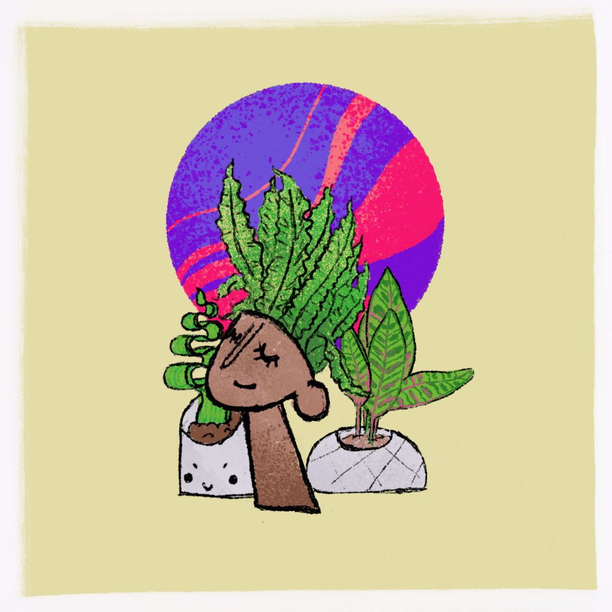 epphra's tweet image. Last summer I took pottery lessons, i found the pot in the middle in one of my doodles from back then. Today i expanded on it as a drawing exercise