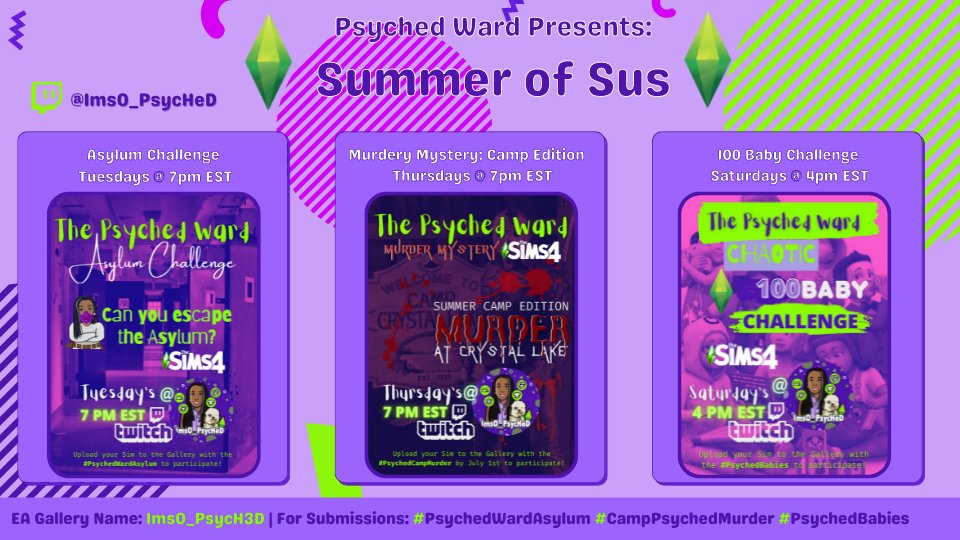 ImsO_Psyched's tweet photo. Just a few weeks away from the Official Start of Summer of Sus.... Light details are here 👇🏿👇🏿👇🏿 and full details on the Ward website: https://t.co/Qab5TsDkHY

We'd love to see your Sim in the Ward this Summer! @TheSims #Sims4 #SimsStreamer #AsylumChallenge #100Baby #CampSus https://t.co/RcRQFdEZmf