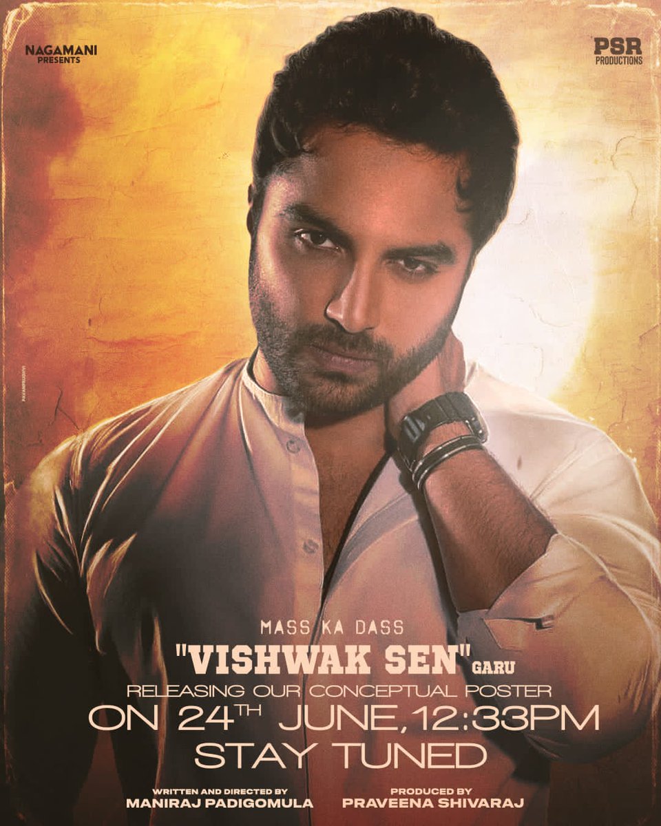 TeluguFilmibeat's tweet photo. Mass Ka Dass @VishwakSenActor  Releasing the Conceptual Poster of #PSRProductions Production no 1, on 24th June, 12:33pm
Written and Directed By @Maniraj_P
#Nagamani Presents
Produced by #PraveenaShivaraj @PsrProdOffl
@PRDuddiSreenu https://t.co/HcFRbPDa76