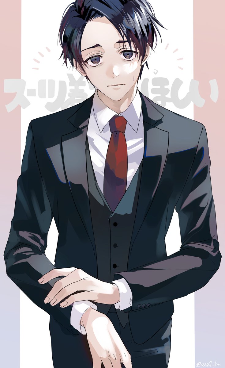 1boy male focus necktie formal black hair solo suit  illustration images