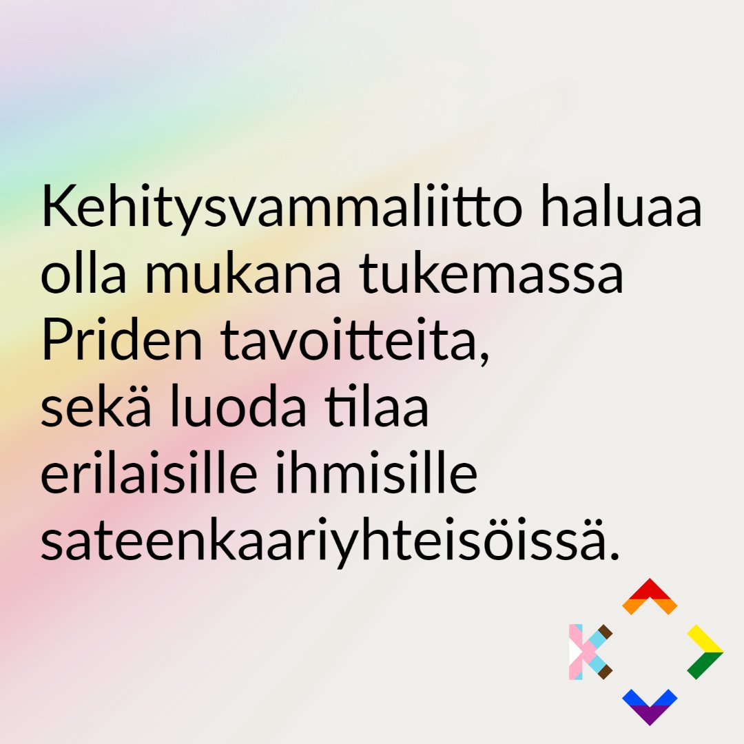 KVLiitto's tweet photo. 🌈💛Hyvää Pride -kuukautta kaikille!💛🌈
@Pride @helsinkipride
#pridemonth #pride #pridehelsinki22 #kehitysvammaisuus #ylpeysmuuttaamaailmaa #changingtheworldwithpride #aidostimukana70vuotta #ilollamukana https://t.co/AHUHCUCXTd