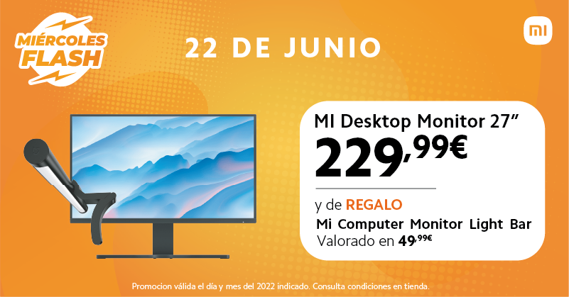 mistorescan's tweet photo. 💥💥HOY ES MIÉRCOLES FLASH!💥
Mi Desktop Monitor 27" a 229,99€ y de regalo... Mi Computer Monitor Light Bar! (valorado en 49,99€) 😉 #xiaomi #miercolesflash https://t.co/nW9APdV369