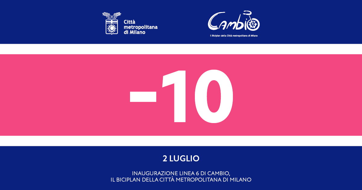 🚴 Inaugurazione #Linea6 - CAMBIO
⏳ Parte il #countdown! -10 giorni all’apertura
📌 #Inclusività e #accessibilità saranno le parole chiave della pista

Il 2 luglio partecipa alla #biciclettata fino all’#Idroscalo!

Iscriviti 👉ow.ly/PfNU50JhqTI