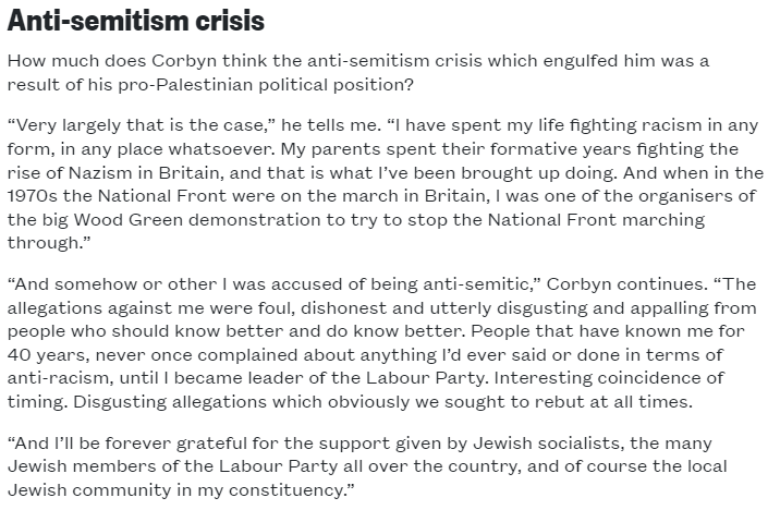 daverich1's tweet photo. Just in case anyone was wondering whether Jeremy Corbyn has changed his mind over his entirely blameless role in Labour's antisemitism crisis, in which he was the victim and everyone complaining about antisemitism was a foul liar 👀 https://t.co/gxIH89ixgg