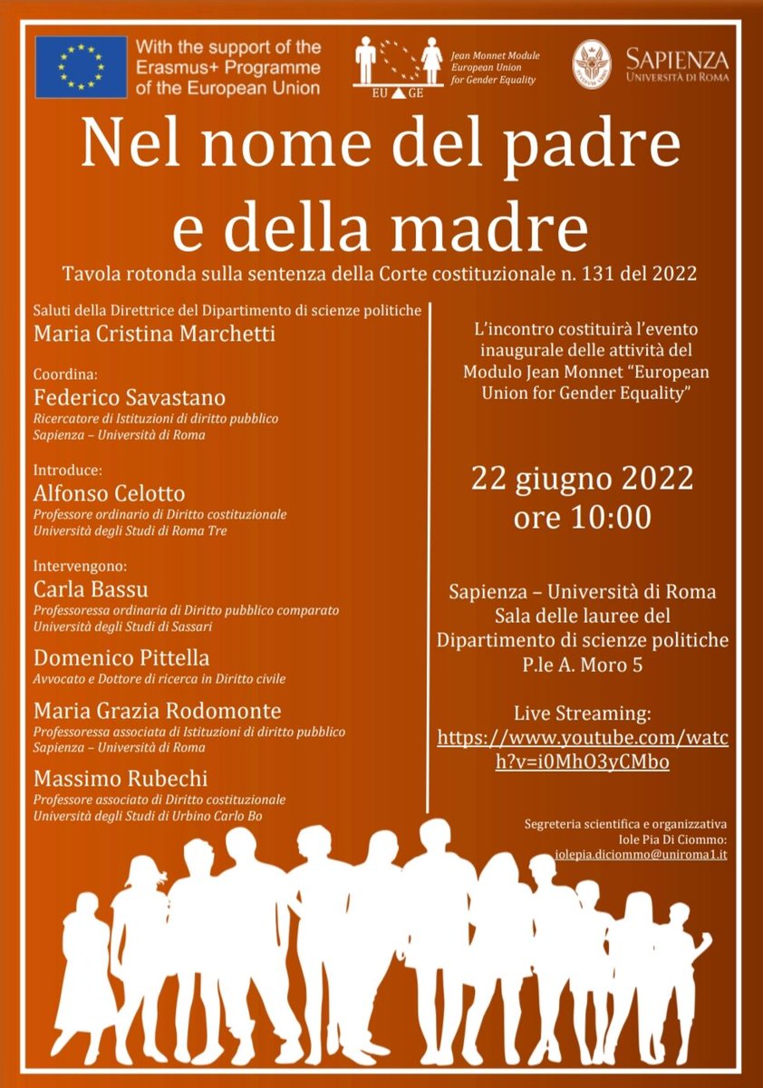 BoniniPa's tweet photo. Inaugurazione di modulo Jean Monnet del Dipartimento di @scpolitichesap, prof. Savastano introduce incontro sulla sentenza su cognome familiare! Tra altri, prof.ssa @Carlabassu autrice di monigrafia sul tema; avv. Pittella autore di questione di legittimità che provoca Cortecost! https://t.co/s98B6S4EGv