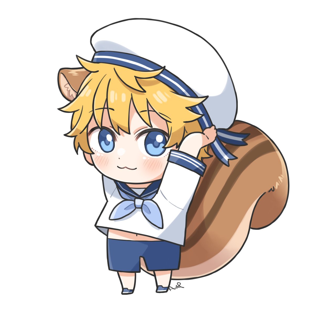 1boy male focus blonde hair smile shorts hat looking at viewer  illustration images