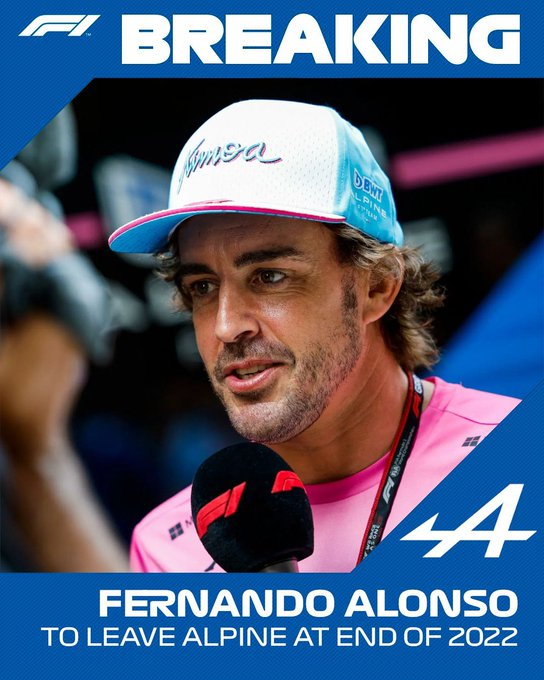 alonsofedaisi's tweet photo. BREAKING: Alonso to leave Alpine after the 2022 season

#F1 https://t.co/c19cEhbG4N