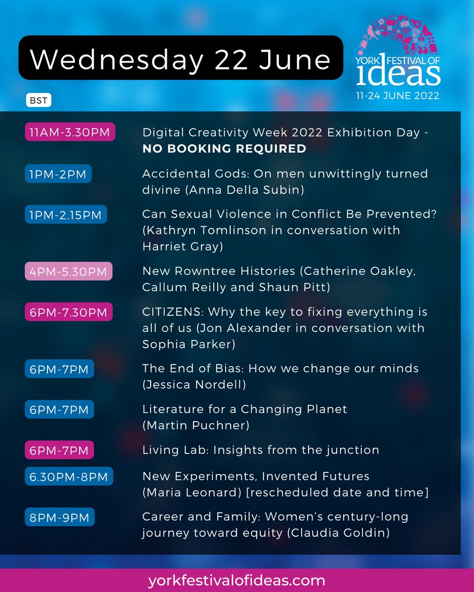 And the Festival continues! There's only a few days left of the programme, though, so make sure you don't miss out 🥳💜⬇️ Tickets for some of these events are still available at yorkfestivalofideas.com. #YorkIdeas
